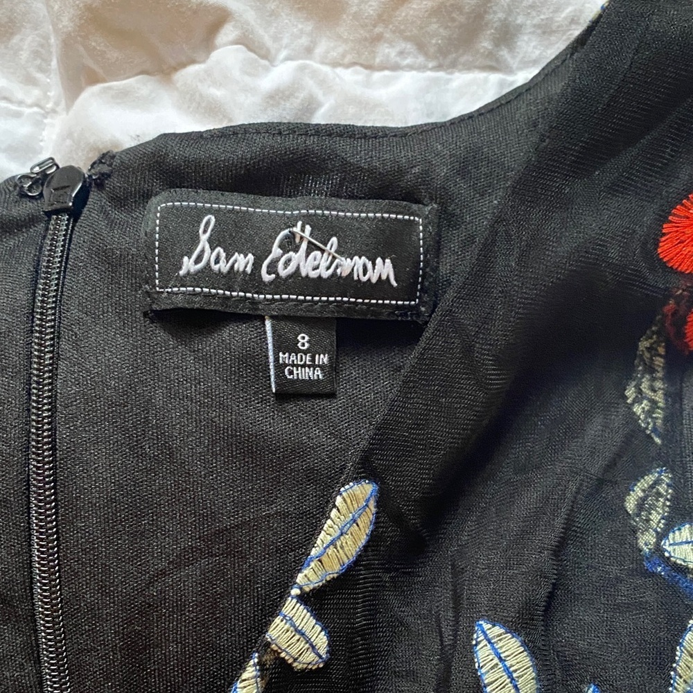 Sam Edelman Black Midi Dress with Red Floral Embroidery - Picture 2 of 4